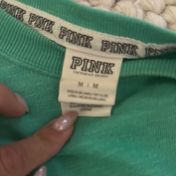 PINK Victoria's Secret Green and White Long Sleeve Tee - Picture 2 of 4